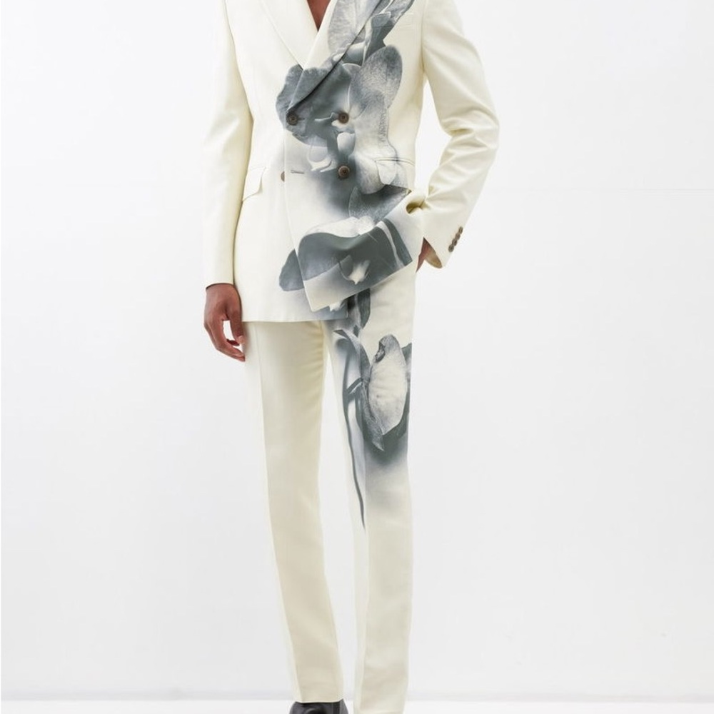 Elegant Cream Floral Men's Blazer and Pants